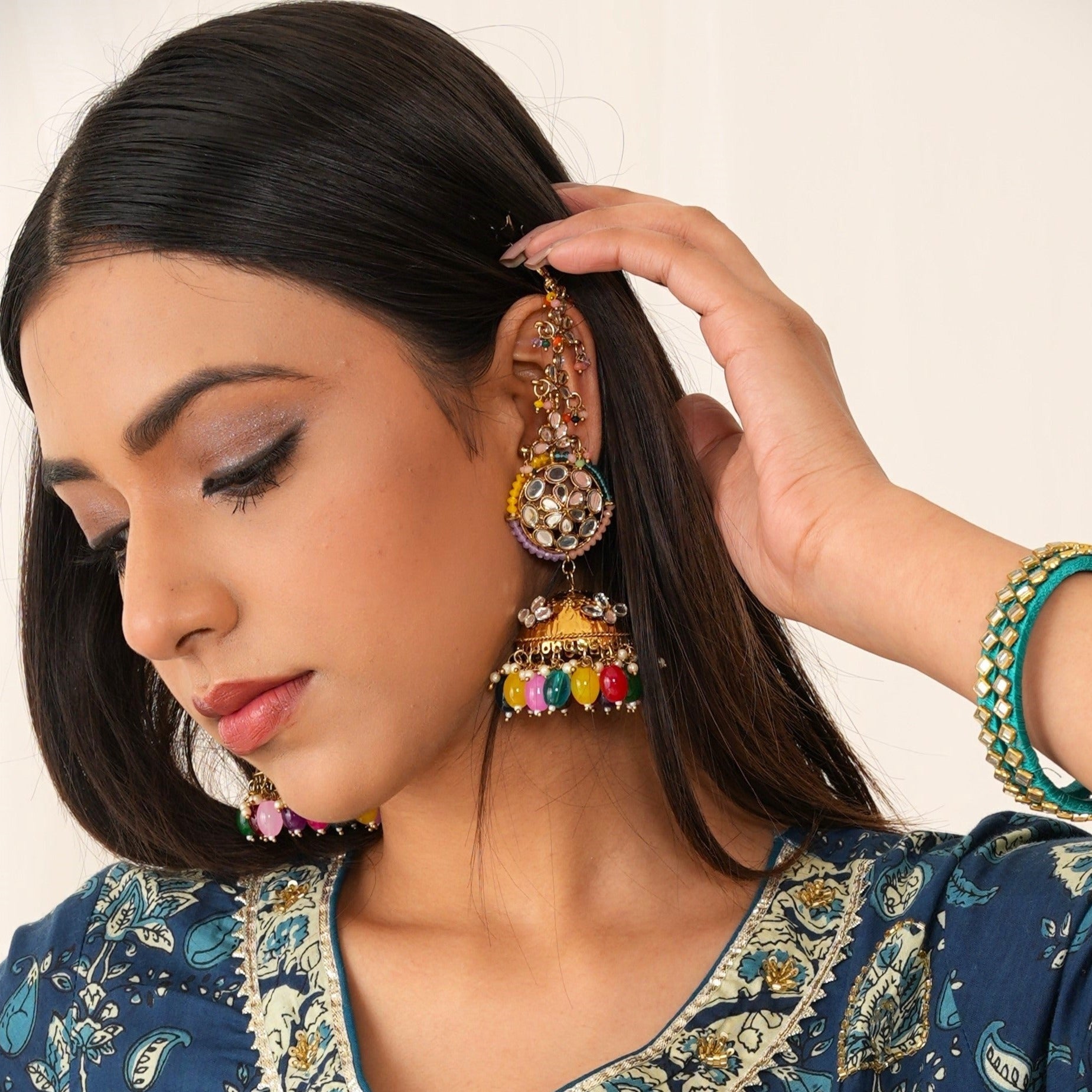 Nazakat Mirror Jhumka Earrings with Sahara - Multi
