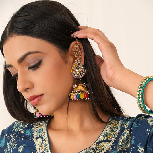 Nazakat Mirror Jhumka Earrings with Sahara - Multi