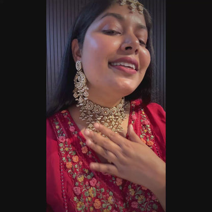 Rehan Jadau Reverse AD Necklace Set - Golden