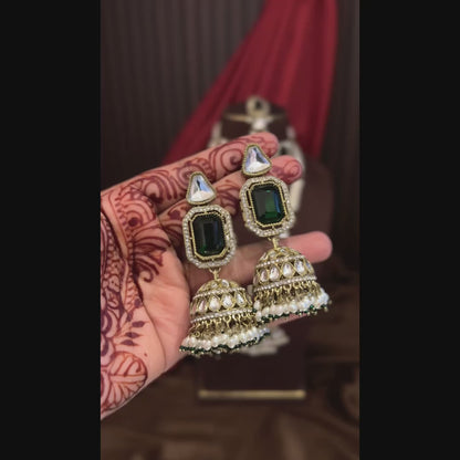 Israni Premium Kundan Long & Short Necklace Set - Green