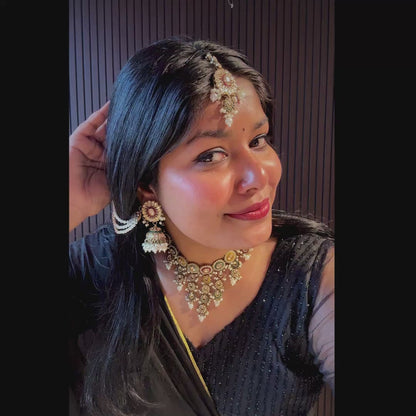 Noorani Reverse AD Necklace Set with Jhumka Sahara Earrings & Teeka - Multi (𝑮𝒆𝒕 𝑭𝒓𝒆𝒆 𝑰𝒏𝒗𝒊𝒔𝒊𝒃𝒍𝒆 𝑬𝒂𝒓𝒄𝒉𝒂𝒊𝒏)