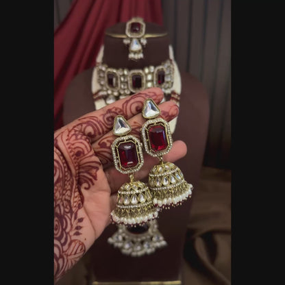 Israni Premium Kundan Long & Short Necklace Set - Maroon