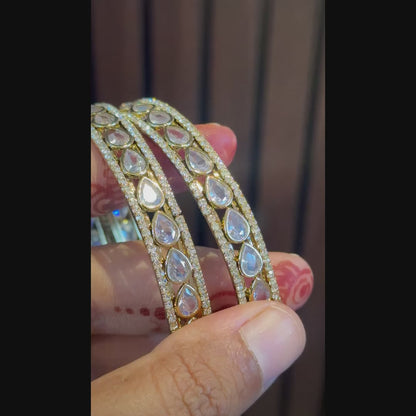 Ashna Premium AD Polki Bangles Golden (Set of 2)