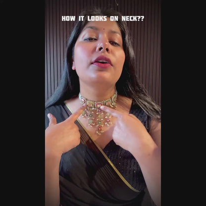 Miraj Jadau Reverse AD Necklace Set - Multi (𝑮𝒆𝒕 𝑭𝒓𝒆𝒆 𝑰𝒏𝒗𝒊𝒔𝒊𝒃𝒍𝒆 𝑬𝒂𝒓𝒄𝒉𝒂𝒊𝒏)