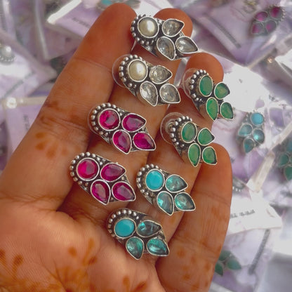 Suchitra Brass Stud Earrings -Green