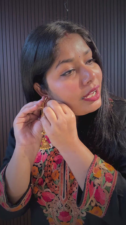 Parineeti Kashmiri Brass Ghungroo Jhumka Earrings - Pastel Pink