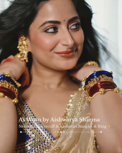 Neelkanchi Peacock Premium Kashmiri Brass Jhumka with Earcuff Earrings - Golden (As seen on Aishwarya Sharma)
