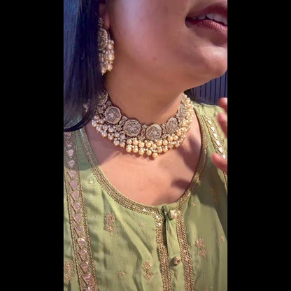 Sariska Pearl Loaded MOP Necklace Set - Golden