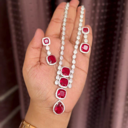 Emily Designer AD Necklace Set- Ruby Red