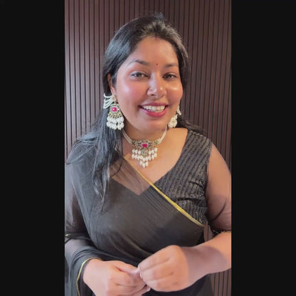 Jodha Jadau Reverse AD Necklace Set with Sahara Earrings & Teeka - Golden (𝑮𝒆𝒕 𝑭𝒓𝒆𝒆 𝑰𝒏𝒗𝒊𝒔𝒊𝒃𝒍𝒆 𝑬𝒂𝒓𝒄𝒉𝒂𝒊𝒏)