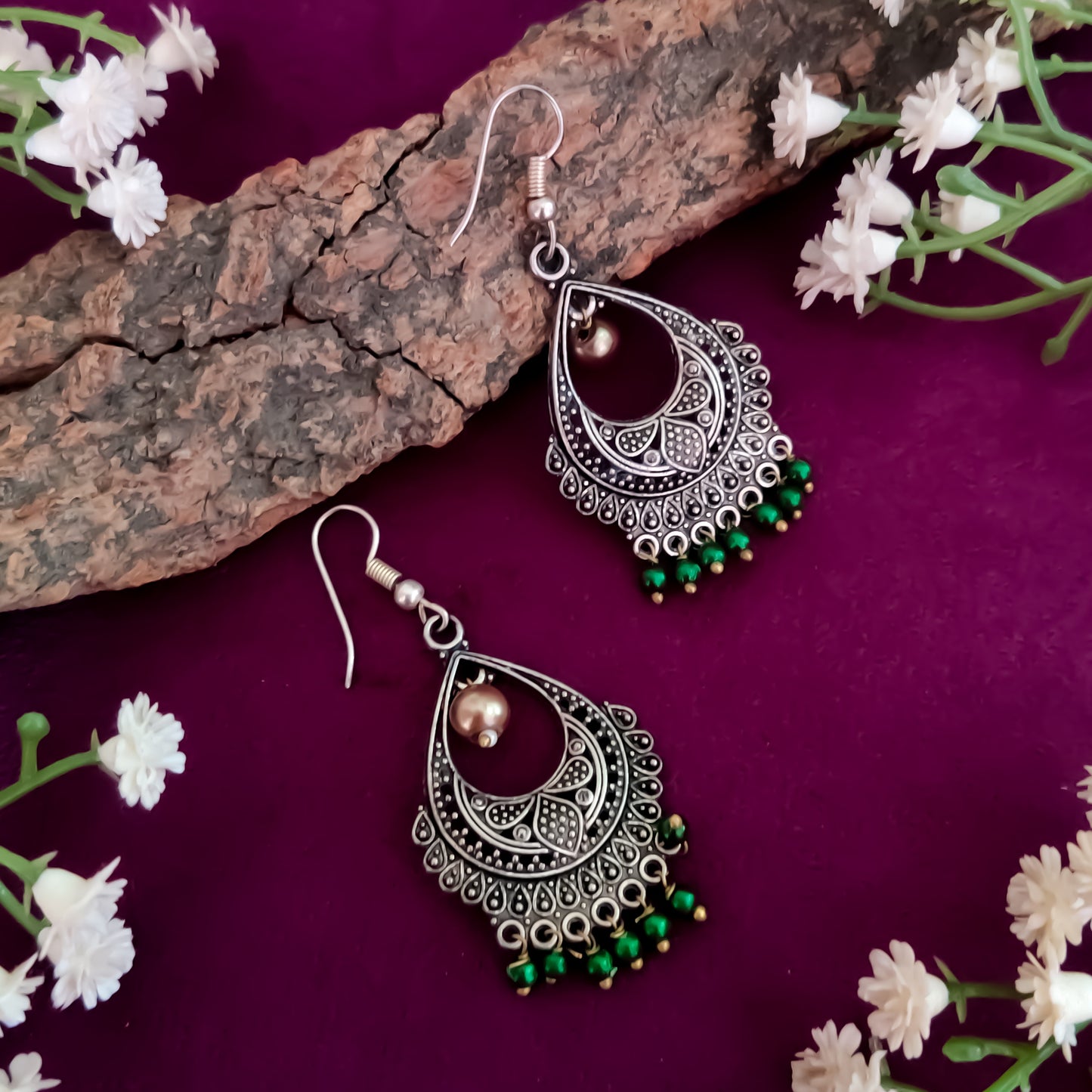 Leena Oxidised Chandbali Earrings