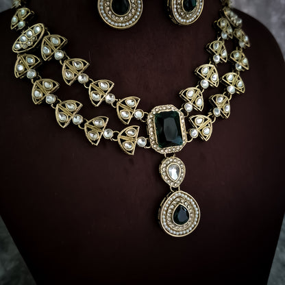 Jennifer Double Layer AD Necklace Set - Green