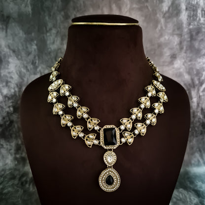 Jennifer Double Layer AD Necklace Set - Black