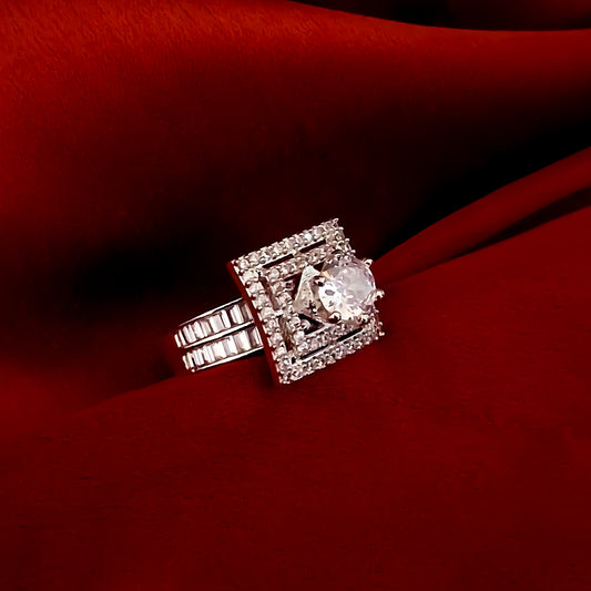 Ellora American Diamond (AD) Silver Adjustable Ring