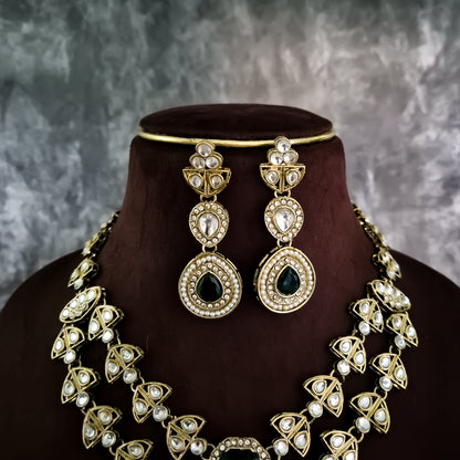 Jennifer Double Layer AD Necklace Set - Green