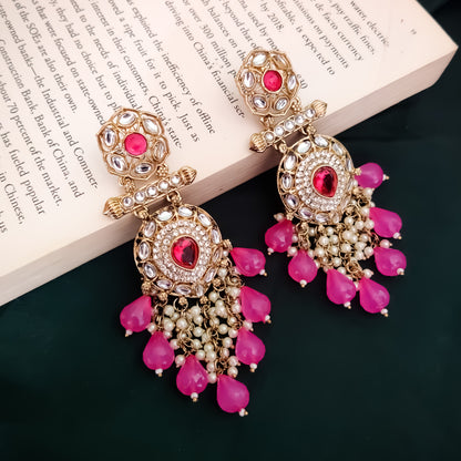 Mihika Chandbali Earrings - Hot Pink