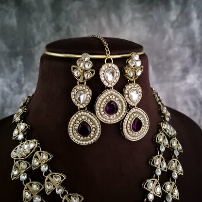 Jennifer Double Layer AD Necklace Set - Purple
