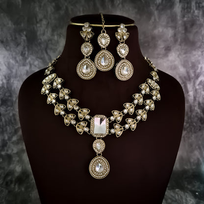 Jennifer Double Layer AD Necklace Set - Golden
