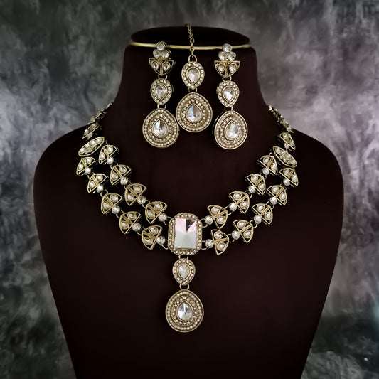 Jennifer Double Layer AD Necklace Set - Golden