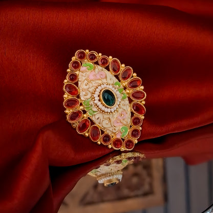 Kanchi Meenakari Ring - Pink & Green