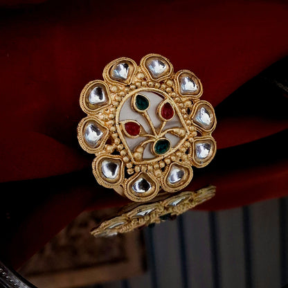 Rashi MOP Kundan Ring - Pink & Green