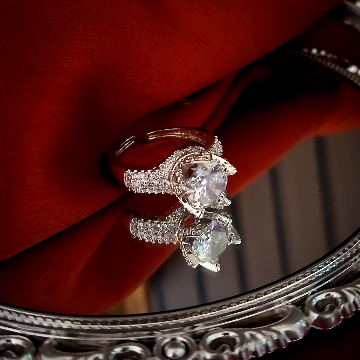 Eliana Crown American Diamond (AD) Silver Adjustable Ring
