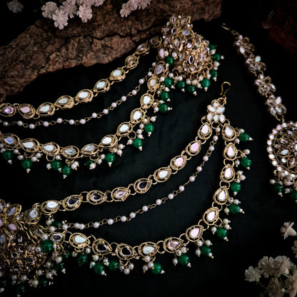 Mehek Mirror Jhumka Earrings with Sahara & Teeka- Green