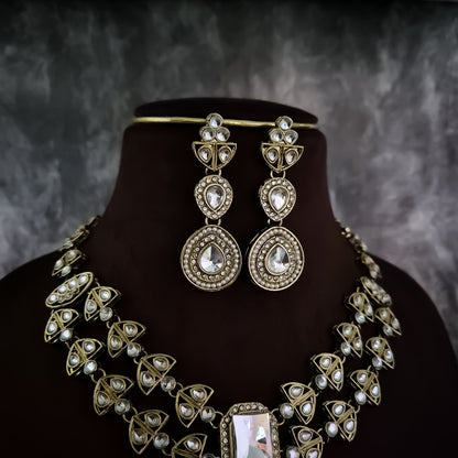 Jennifer Double Layer AD Necklace Set - Golden