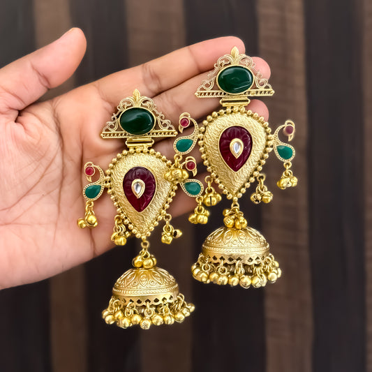 Wamika Premium Golden Brass Jhumka Earrings