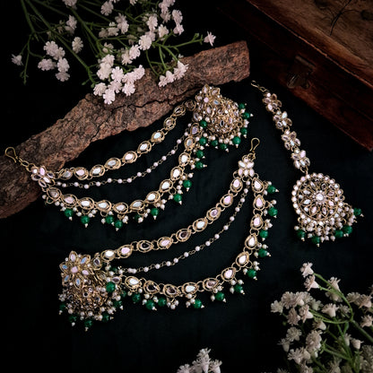 Mehek Mirror Jhumka Earrings with Sahara & Teeka- Green