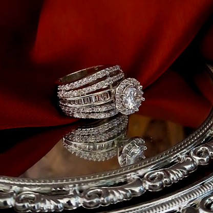 Isabella Signature Crown American Diamond (AD) Silver Adjustable Ring