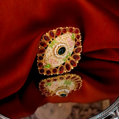 Kanchi Meenakari Ring - Pink & Green