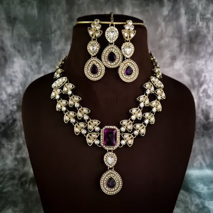 Jennifer Double Layer AD Necklace Set - Purple