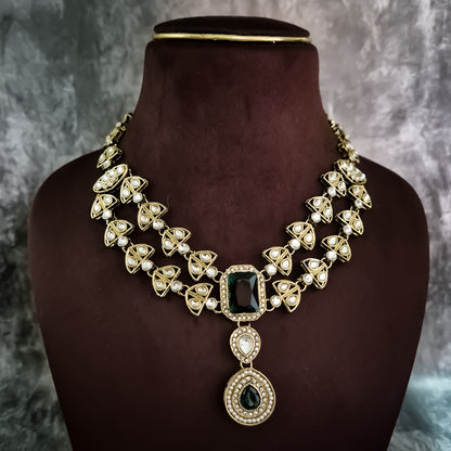 Jennifer Double Layer AD Necklace Set - Green