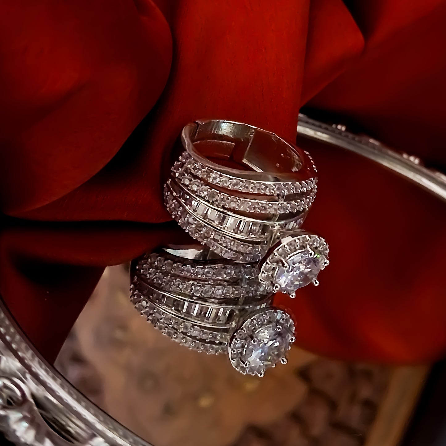 Isabella Signature Crown American Diamond (AD) Silver Adjustable Ring