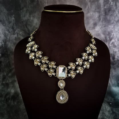 Jennifer Double Layer AD Necklace Set - Golden