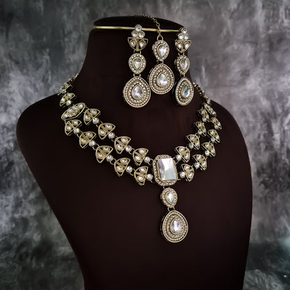 Jennifer Double Layer AD Necklace Set - Golden