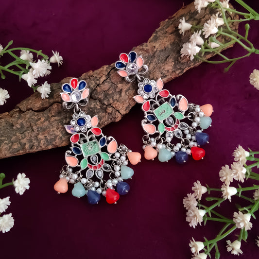 Multi Hue Oxidised Pearl Chandbali
