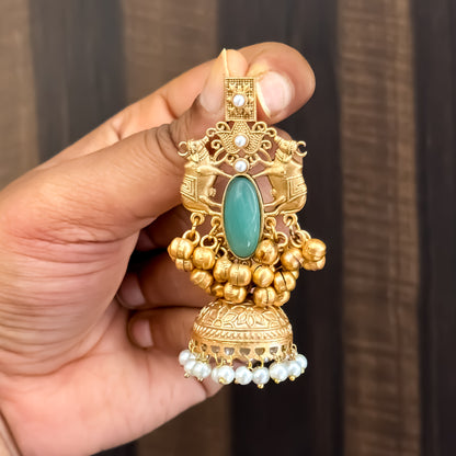 Iravati Premium Golden Brass Jhumka Earrings - Pastel Green