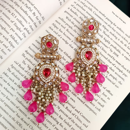 Mihika Chandbali Earrings - Hot Pink