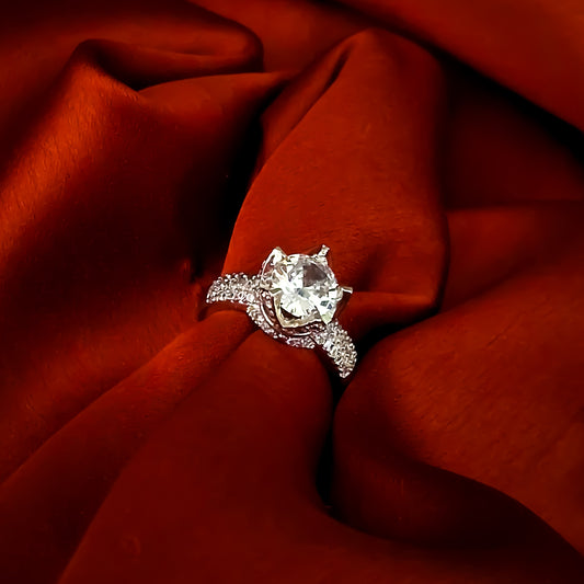 Eliana Crown American Diamond (AD) Silver Adjustable Ring