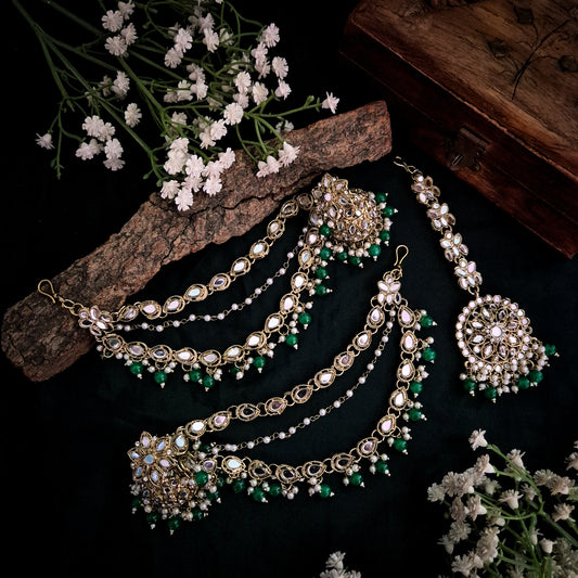 Mehek Mirror Jhumka Earrings with Sahara & Teeka- Green