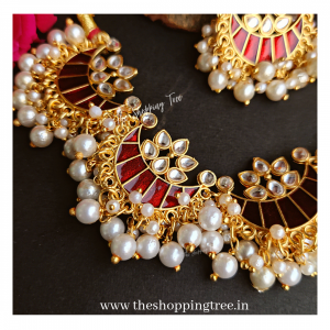 Chanda Pearl Necklace Set - Maroon