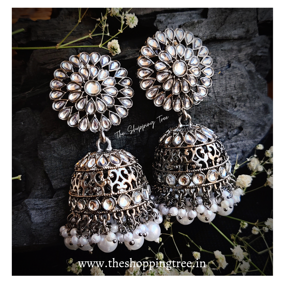KUNDAN STUDS BLACK METAL JHUMKA