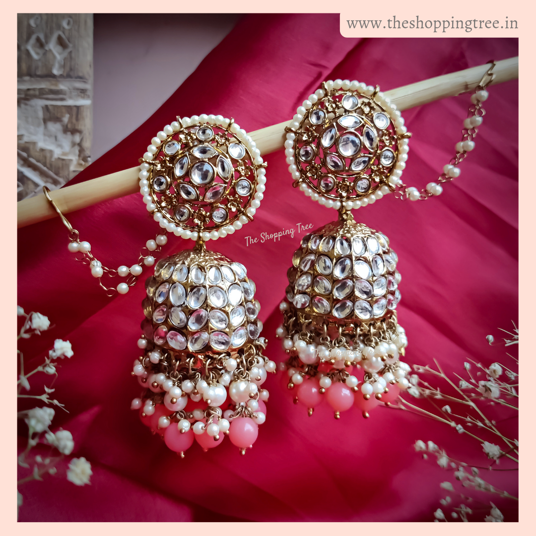 Barkat Kundan Jhumka Earrings - Peach