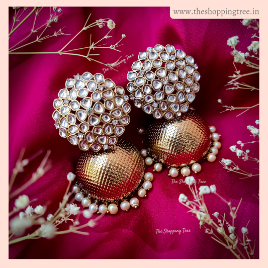 Rutvi Kundan Jhumka Earrings - Golden