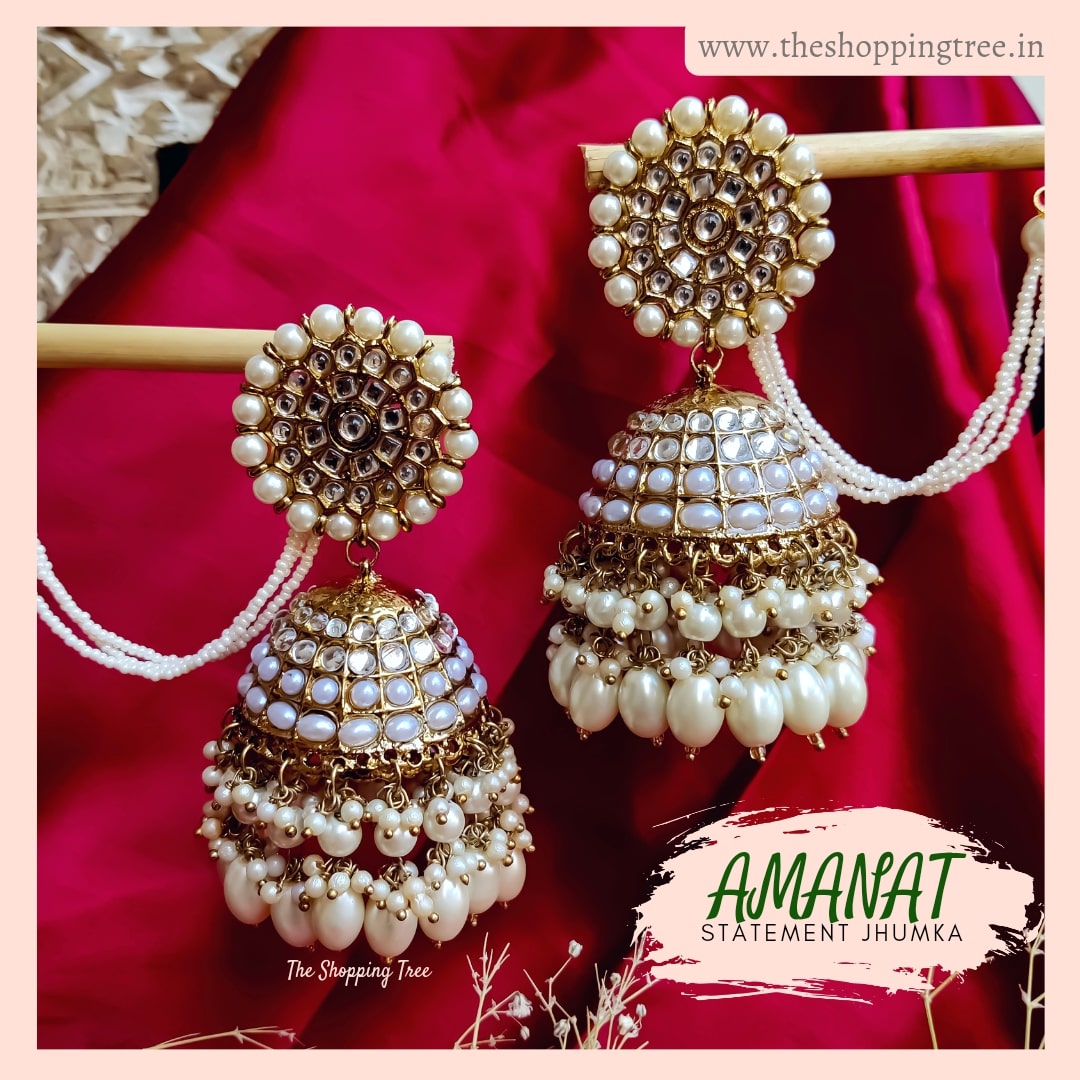 Amanat Statement Jhumka Earrings - Golden