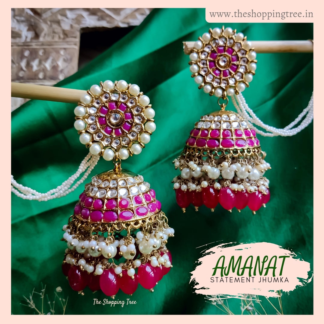 Amanat Statement Jhumka Earrings - Hot Pink