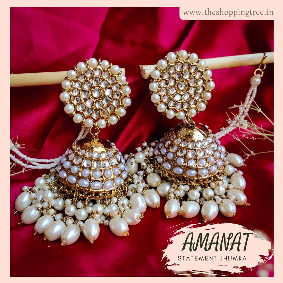 Amanat Statement Jhumka Earrings - Golden