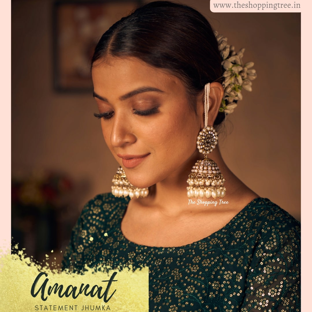 Amanat Statement Jhumka Earrings - Golden